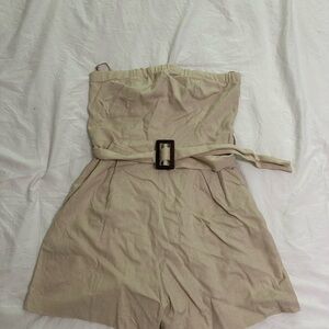 Beige Strapless Romper with Belt